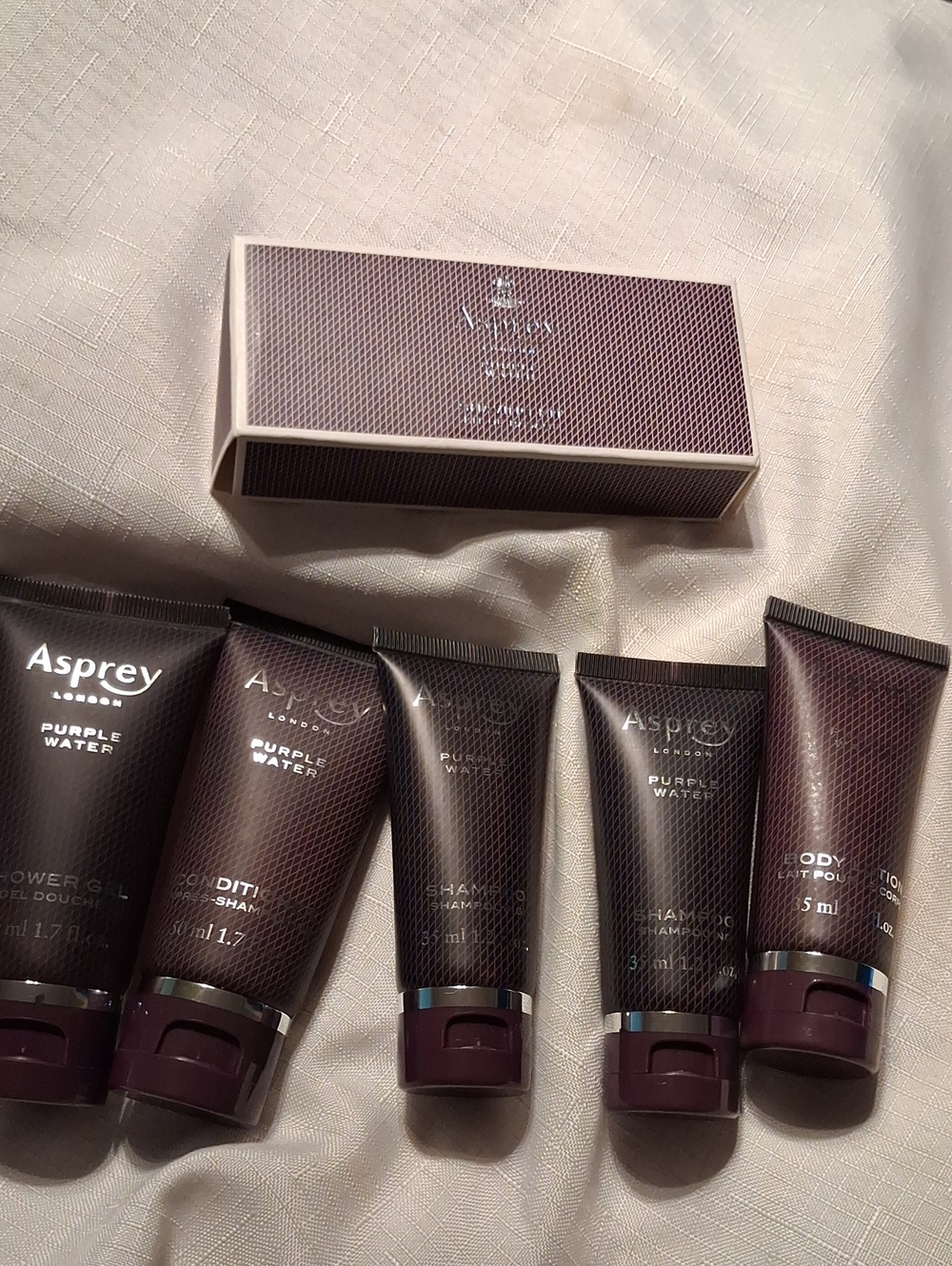 Lot Of 5 New Asprey Purple Water Shampoo Conditioner Shower Gel Body Lotion